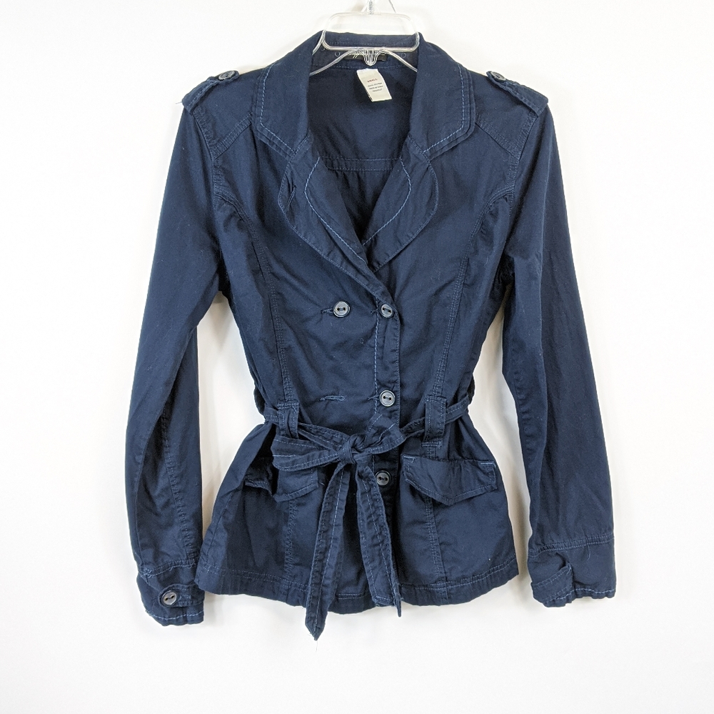 Supplies navy blue belted double breasted coat